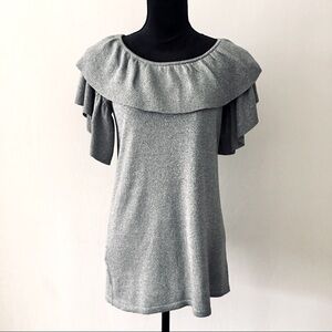VINTAGE LUREX SILVER RUFFLED KNIT TOP